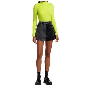 Alice + Olivia Neon Lime Ribbed Mock Neck Top